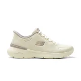 Championes deportivos Skechers modelo Slip-Ins Skech Air Dynamight 2.0 - New Heights, color beige con detalles en malva y logo metálico. Confeccionados en malla técnica con entresuela amortiguada Skech-Air y plantilla Memory Foam.