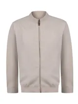 Chaqueta tipo bomber RKF modelo Velin, color beige, con cierre frontal completo, cuello, puños y dobladillo en rib elástico.