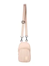 Bandolera color beige con doble compartimento con cierre y correa regulable y desmontable.