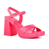 Sandalias de tacón alto Usaflex Party color beige, con capellada de cuero, forro Usa Care y tiras cruzadas en el empeine.