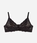 Soutien gris de encaje floral, sin copa y con aro. Breteles finos ajustables y cierre trasero.
