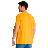 Remera amarilla de algodón con cuello redondo y estampado circular con texto en negro 'Original A Tractor Company Track Type Equipment'.