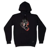 Canguro negro con capucha, cordón ajustable y bolsillo tipo canguro. Estampado frontal con el logo de la mano gritando de Santa Cruz en blanco y rojo.