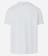 Remera slim de algodón negro con textura acanalada, cuello redondo y mangas cortas.