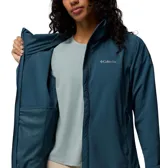 Campera cortaviento Columbia Trailborne Jacket con tecnología Omni-Shield color azul, con capucha ajustable, cierre frontal y bolsillos laterales con cierre.