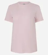 Remera de algodón celeste con cuello redondo y mangas cortas dobladas, de corte regular y diseño liso.