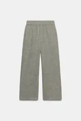 Pantalón gris melange de tiro alto, con cintura elástica y diseño de pierna ancha.