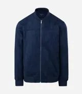 Chaqueta bomber de Marfinno en color tostado, con cierre frontal y cuello de tejido acanalado. Presenta un diseño liso con costuras horizontales y bolsillos funcionales.