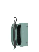 Cartera cruzada Hush Puppies de ecocuero engomado color verde, con solapa y broche imantado. Cuenta con correa ajustable y desmontable, bolsillo delantero, bolsillo interior con cierre y bolsillo trasero con cierre.