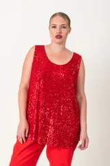 Blusa italiana de paillettes color marrón, sin mangas y de talle único.