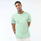 Remera de algodón color verde menta, con cuello redondo y mangas cortas, de corte clásico y liso.