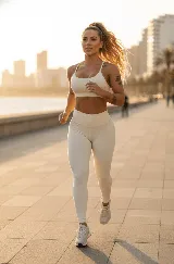 Calza larga color crema de tiro alto, confeccionada en tejido suave y elástico.