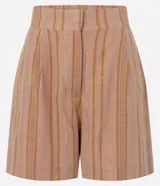 Short de algodón a rayas verticales color naranja con hilo metalizado, de cintura alta y corte recto.