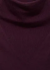 Jersey de punto fino color bordó, con cuello drapeado, mangas largas y diseño recto.