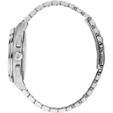 Reloj cronógrafo Maserati Sorpasso con caja de acero inoxidable de 42 mm, brazalete metálico plateado y esfera azul con efecto sunray. Incluye fechador y detalles en dorado.
