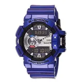 Reloj Casio G-Shock modelo GBA-400, con caja y correa de resina color azul brillante. Es un reloj analógico-digital con tecnología Bluetooth, control de música y resistencia a impactos y 200 metros de inmersión.
