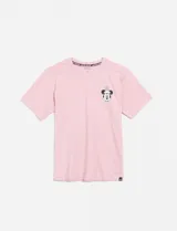 Remera rosa de algodón con cuello redondo y mangas cortas. Estampado frontal con dibujo de Minnie Mouse.