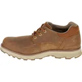 Zapato de cuero nobuk impermeable, color marrón, con cordones y suela de goma dentada en tono beige. Presenta el logo de la marca grabado en el lateral y detalle metálico con la inscripción Waterproof.
