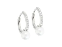 Par de caravanas de plata 925 con diseño colgante, perla blanca y circonias.