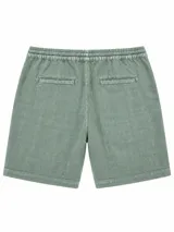 Short de lino color beige con cintura elástica, cordón ajustable y bolsillos laterales.