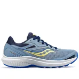 Championes de running Saucony Cohesion 16, color celeste con detalles en azul y amarillo.
