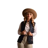 Chaleco acolchado color rojo, con cuello mao, cierre frontal y bolsillos laterales con solapa y broche.