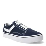 Championes de lona Pony modelo Old School Canvas Low, color azul marino con detalles en blanco. Presentan diseño de caña baja, suela de goma vulcanizada y el logo característico de la marca en el lateral.