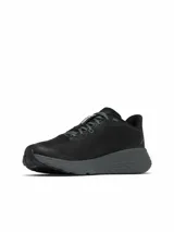 Championes de running Columbia modelo Konos Featherweight, color negro con suela gris oscuro. Presentan parte superior de malla tejida ultratranspirable, sistema de amortiguación Omni-MAX, entresuela TechLite+ para mayor retorno de energía y suela Omni-Grip para tracción en diversos terrenos.