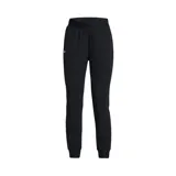 Pantalón de jogging negro Under Armour Rival para mujer, de tejido elástico ultraligero con tecnología UA Storm que repele el agua. Corte suelto, cintura elástica de tiro alto con cordón de ajuste interno y bolsillos abiertos para las manos.