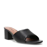 Sandalias de cuero negro Bottero, con taco cuadrado y tira ancha en el empeine.