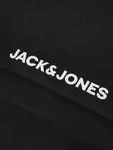 Bolso tote negro de algodón con doble asa y logo Jack & Jones estampado en blanco en la parte inferior.