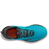 Championes de trail running Saucony Blaze TR, color celeste con detalles en gris y naranja.