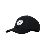 Gorro negro de algodón con visera curva y logo Converse All Star bordado en el frente.