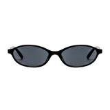 Lentes de sol con armazón ovalado de acetato negro y micas oscuras.