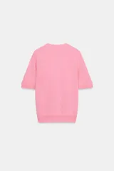 Jersey de punto de lana con cuello redondo y manga corta, de diseño minimalista y corte recto.