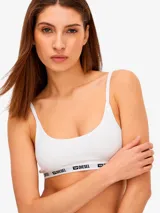 Top blanco de algodón con tirantes finos y banda elástica inferior con logo Diesel estampado.