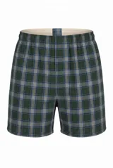 Pack de tres boxers de tela tipo woven de la marca Fruit of the Loom. Presentan diseños a cuadros en tonos azul, verde y amarillo, con cintura elástica y corte holgado.