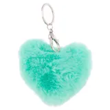 Llavero con dije en forma de corazón de peluche sintético con estampado animal print en tonos rosado, marrón y negro. Incluye argolla metálica y gancho mosquetón.
