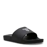 Chancletas unisex Tiffosi modelo Boots Slide, de color negro con logo en relieve en color blanco sobre la tira ancha superior.