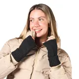 Guantes sin dedos de tejido de punto acanalado en color negro, con puño elástico reforzado.