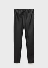Pantalón de efecto piel en color negro, con corte slim fit y cintura elástica. Diseño largo y entallado sin cierre.