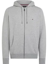 Buzo gris con capucha y cierre de cremallera, con logo de Tommy Hilfiger bordado en el pecho.