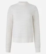 Buzo slim de chenille rayado con hilo metalizado, cuello redondo y manga larga con abertura lateral.