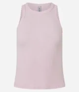 Musculosa básica verde claro de ribana de algodón con textura acanalada y cuello redondo.