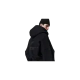 Hoodie Fear of God Essentials de color negro, con cierre frontal parcial de media cremallera, capucha y diseño oversize de mangas caídas.