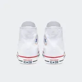 Championes Converse Chuck Taylor All Star HI de caña alta, color blanco con detalles en azul y rojo.