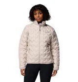 Campera técnica Columbia con tecnología Omni-Heat reflectante y construcción HeatSeal sin costuras. Presenta un diseño acolchado con patrón geométrico, cierre frontal completo, cuello alto con protector de barbilla y bolsillos laterales con cierre.