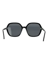 Lentes de sol con armazón de acetato negro y cristales polarizados oscuros. Presentan un diseño de marco cuadrado con bordes redondeados.