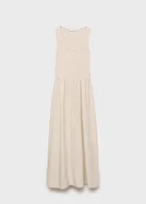 Vestido midi de diseño combinado con cuerpo de algodón y elastano con cuello redondo y tirantes anchos, y falda de algodón con panel fruncido en la cintura.