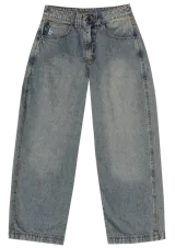 Pantalón de jean celeste con efecto lavado, de corte amplio y tiro medio.